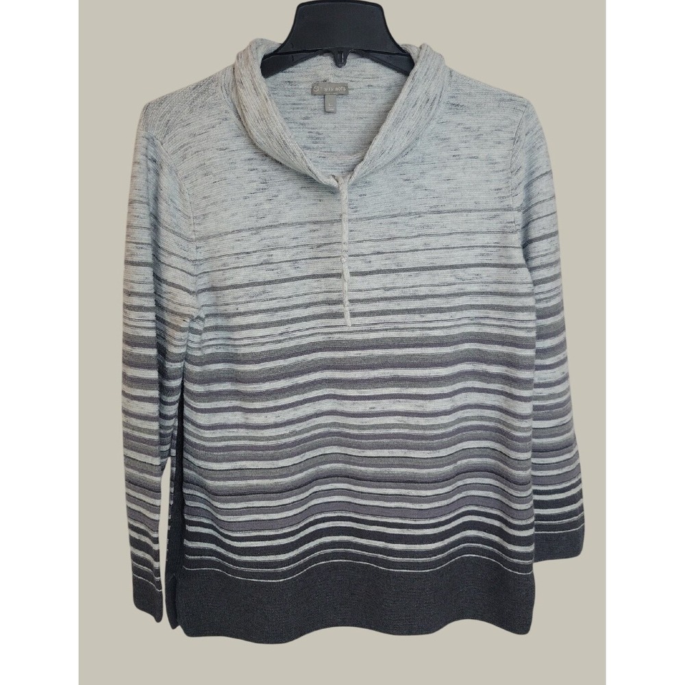 T by Talbots Sweater Cowl Neck Striped Knit Pullover Casual Long Sleeve Gray Lp